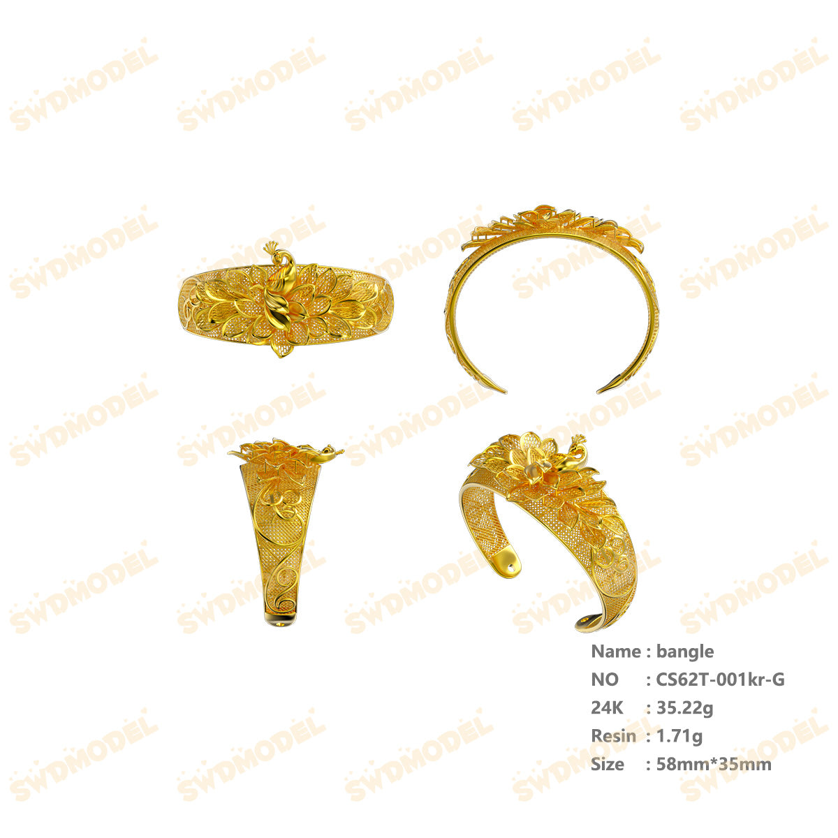Jewelry set Filigree Bangle White Wax Casting Resin 3D Printing Service CS62T-001kr-G