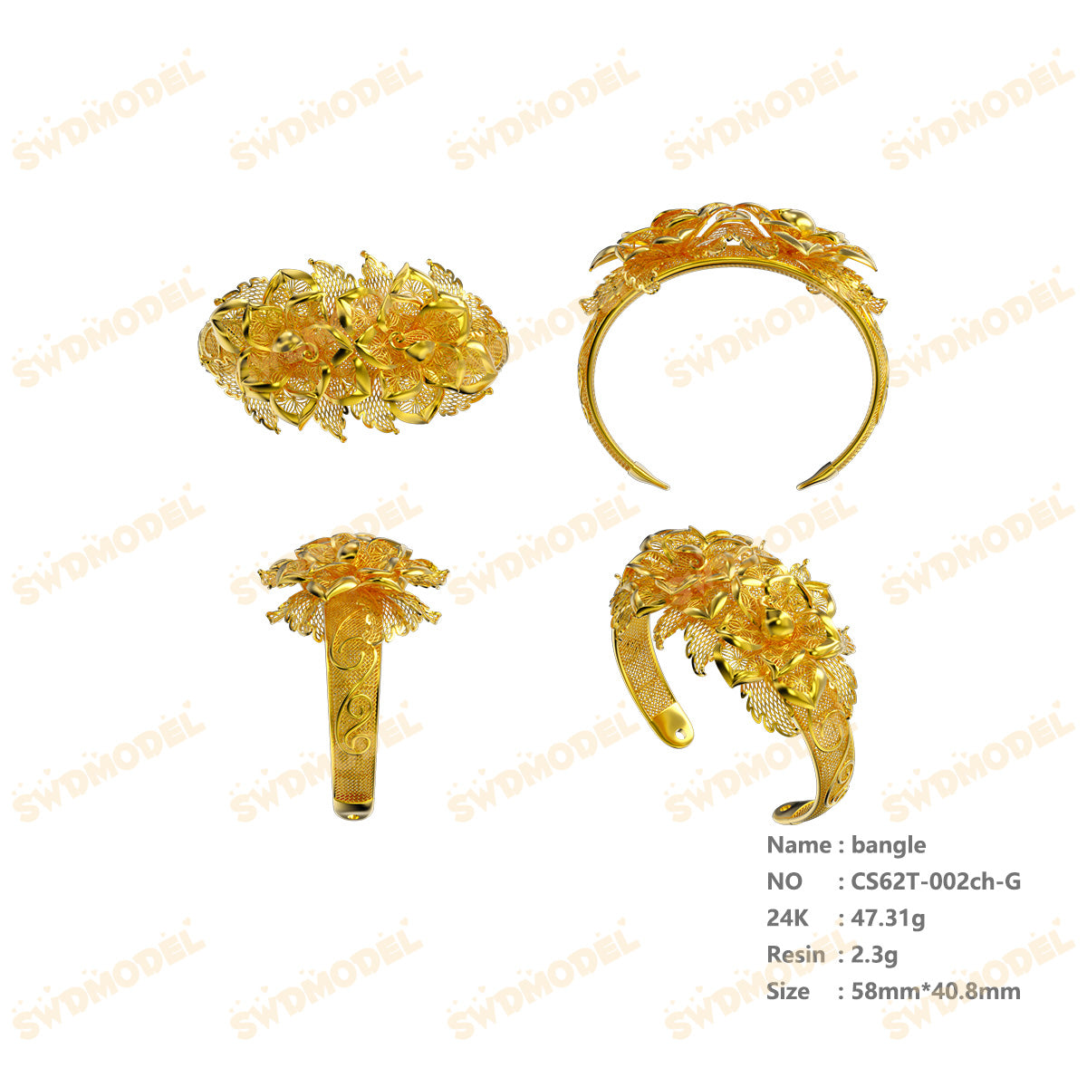 Jewelry set Filigree Bangle White Wax Casting Resin 3D Printing Service CS62T-002kr-G