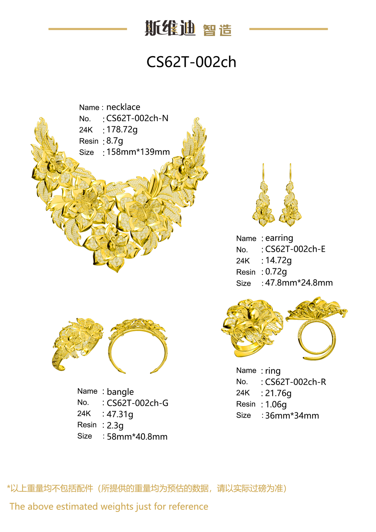 Jewelry set  Filigree Set   White Wax Casting Resin 3D Printing Service  CS62T-002ch
