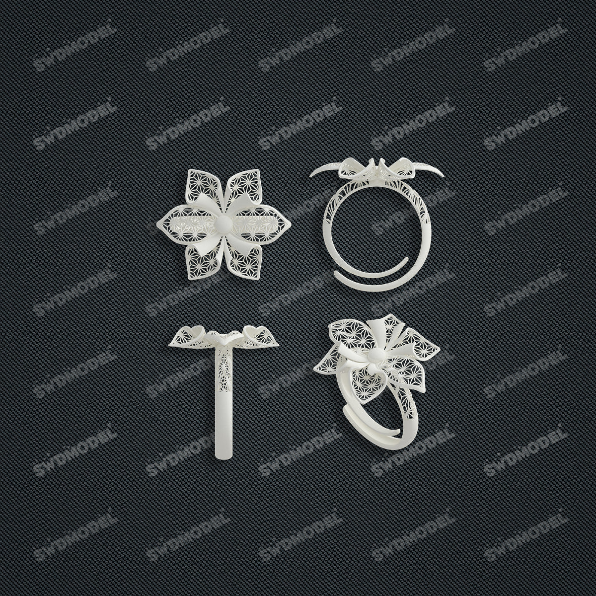 Jewelry set Filigree Ring White Wax Casting Resin 3D Printing Service  CS62T-004ch-R