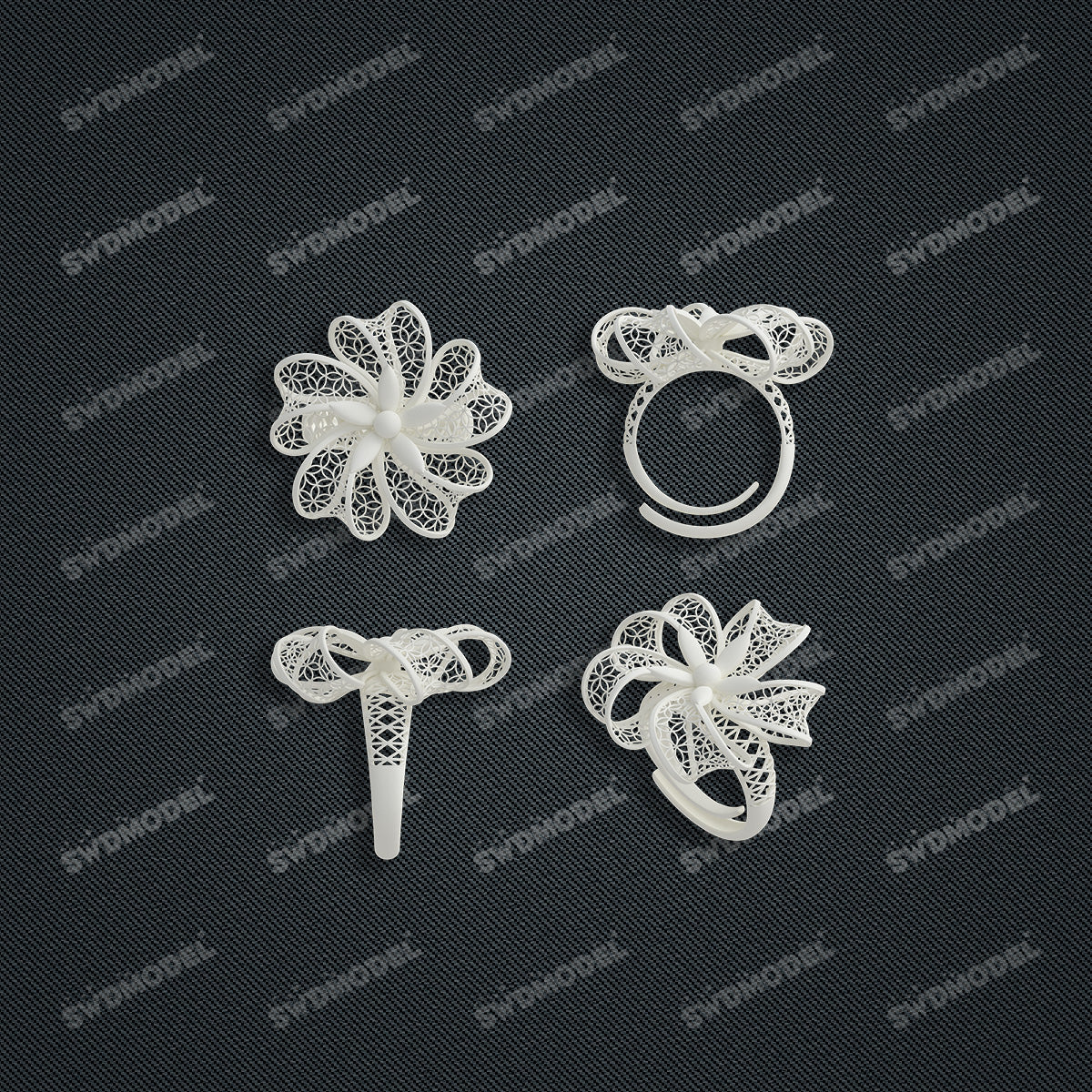 Jewelry set Filigree Ring White Wax Casting Resin 3D Printing Service  CS62T-005ch-R