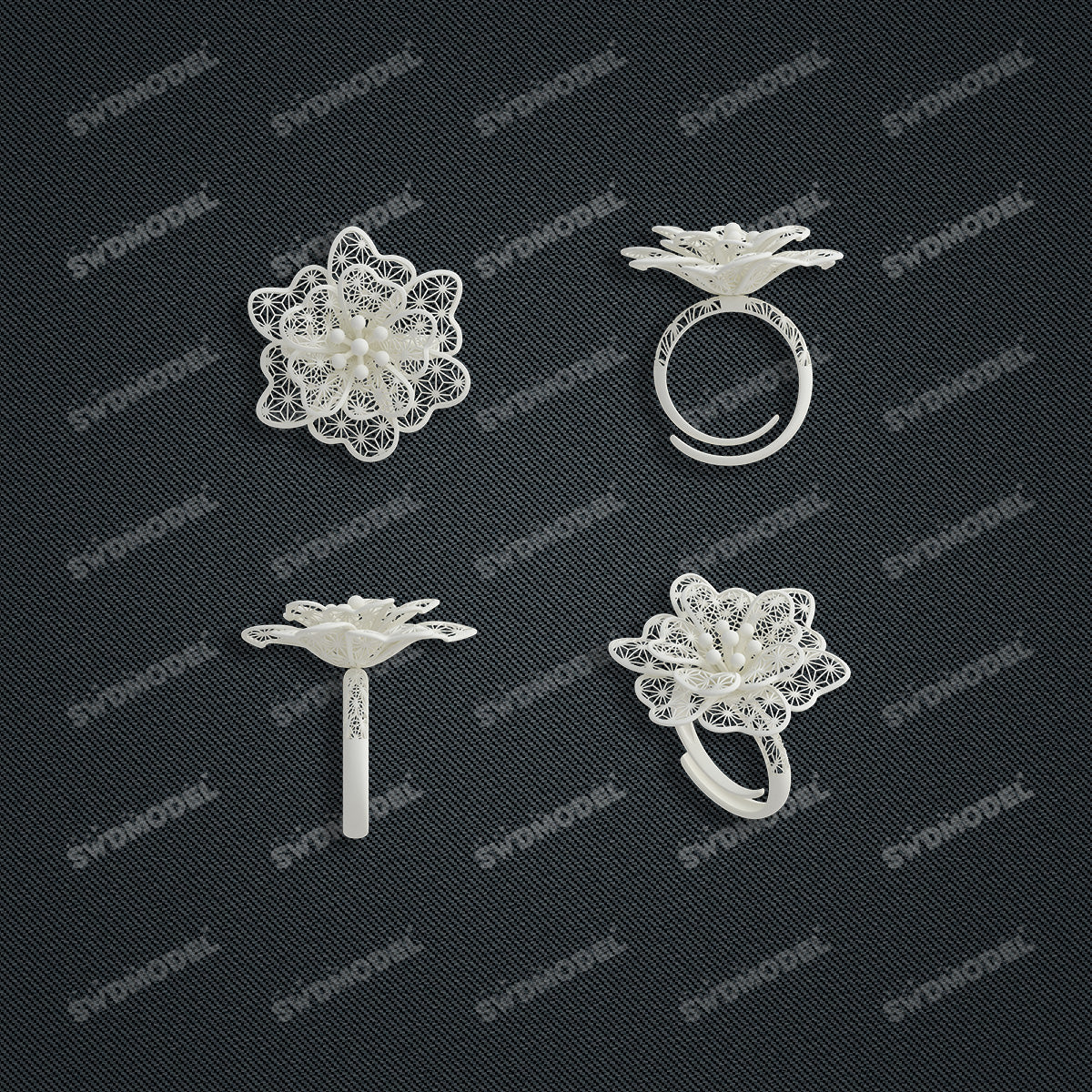 Jewelry set Filigree Ring White Wax Casting Resin 3D Printing Service  CS62T-006ch-R