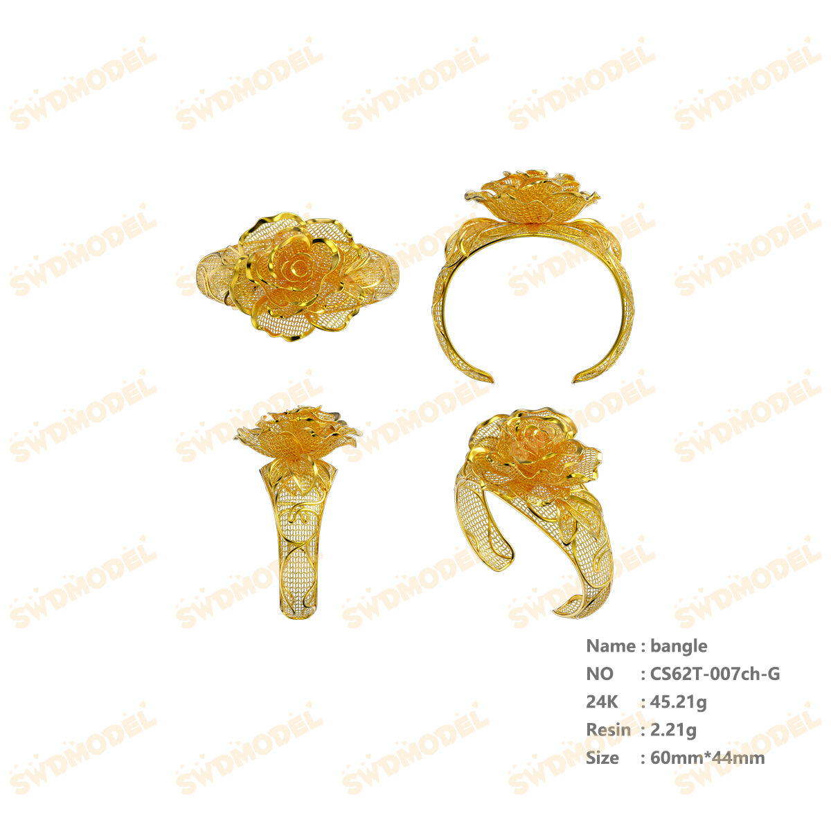 Jewelry set Filigree Bangle White Wax Casting Resin 3D Printing Service CS62T-007ch-G