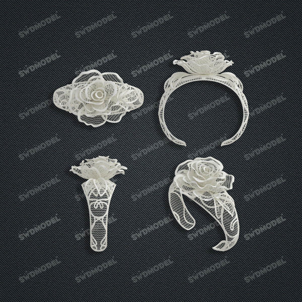 Jewelry set Filigree Bangle White Wax Casting Resin 3D Printing Service CS62T-007ch-G