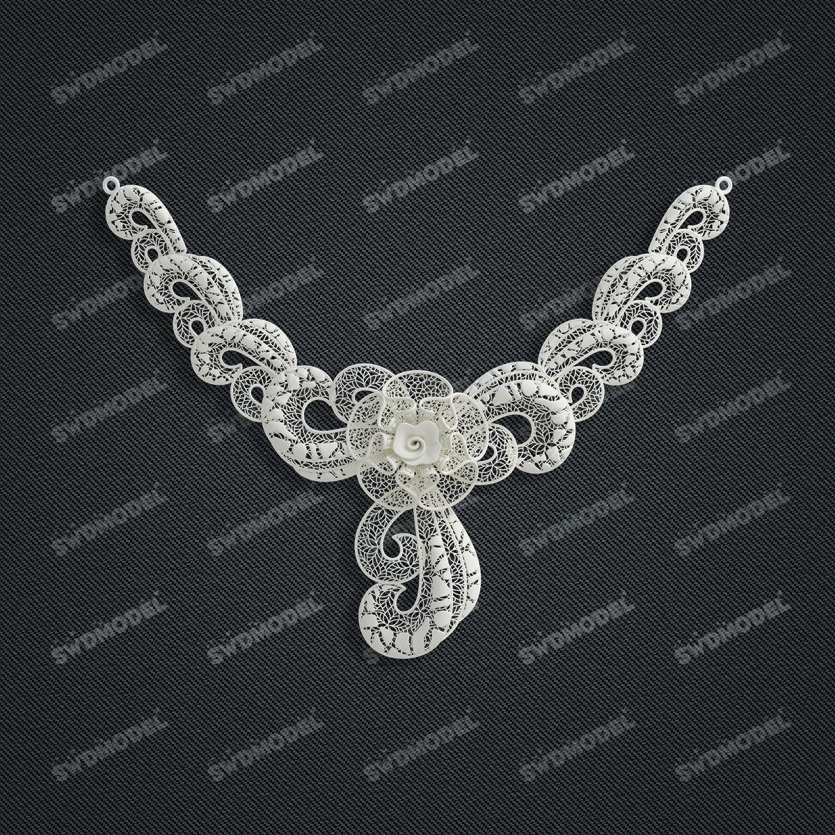 Jewelry set Filigree Necklace White Wax Casting Resin 3D Printing Service  CS62T-008ch-N