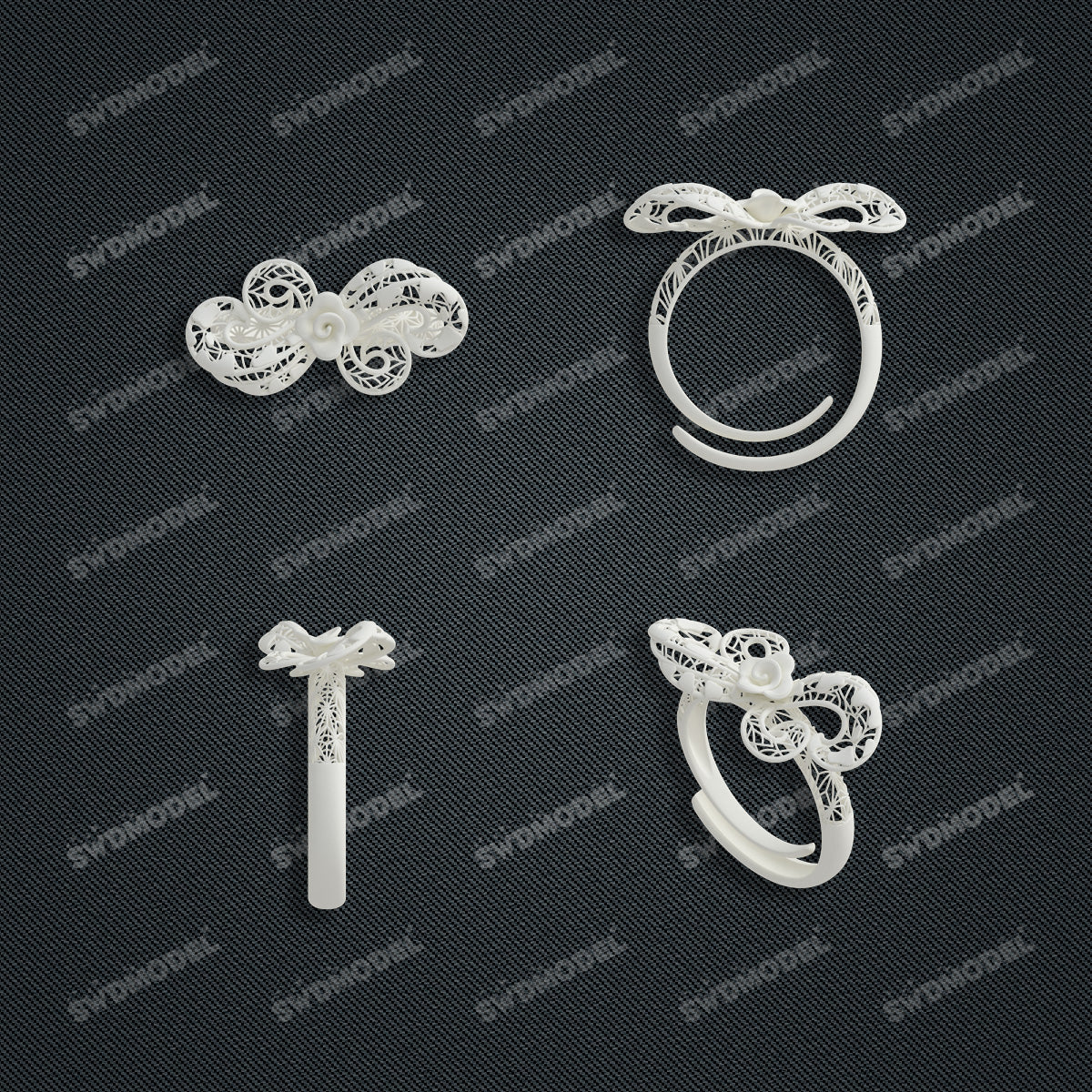 Jewelry set  Filigree Set   White Wax Casting Resin 3D Printing Service  CS62T-008ch