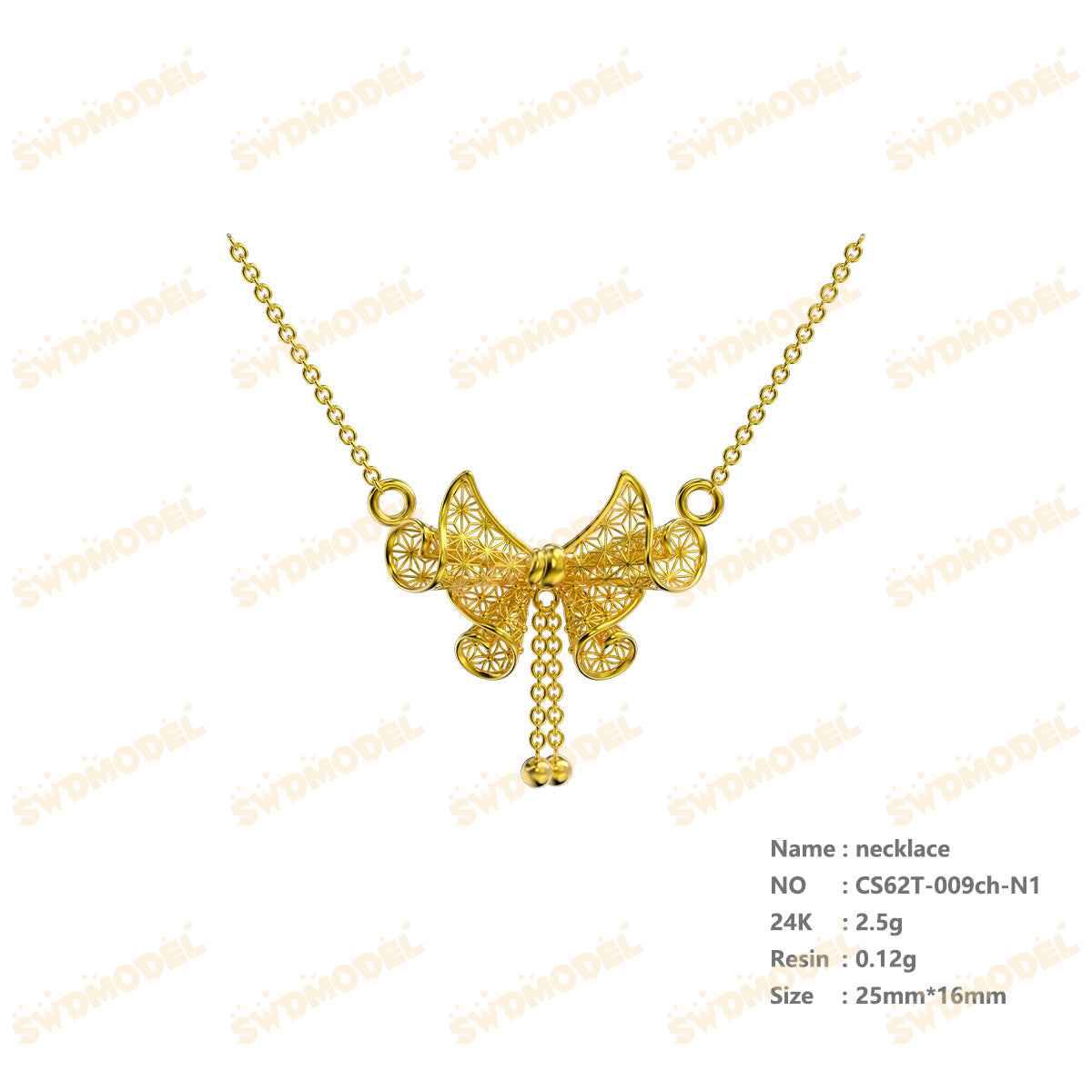 Jewelry set Filigree Necklace White Wax Casting Resin 3D Printing Service  CS61T-009ch-N1