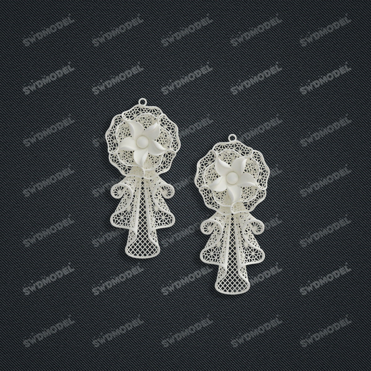 Jewelry set Filigree Earrings White Wax Casting Resin 3D Printing Service  CS62T-010ch-E1