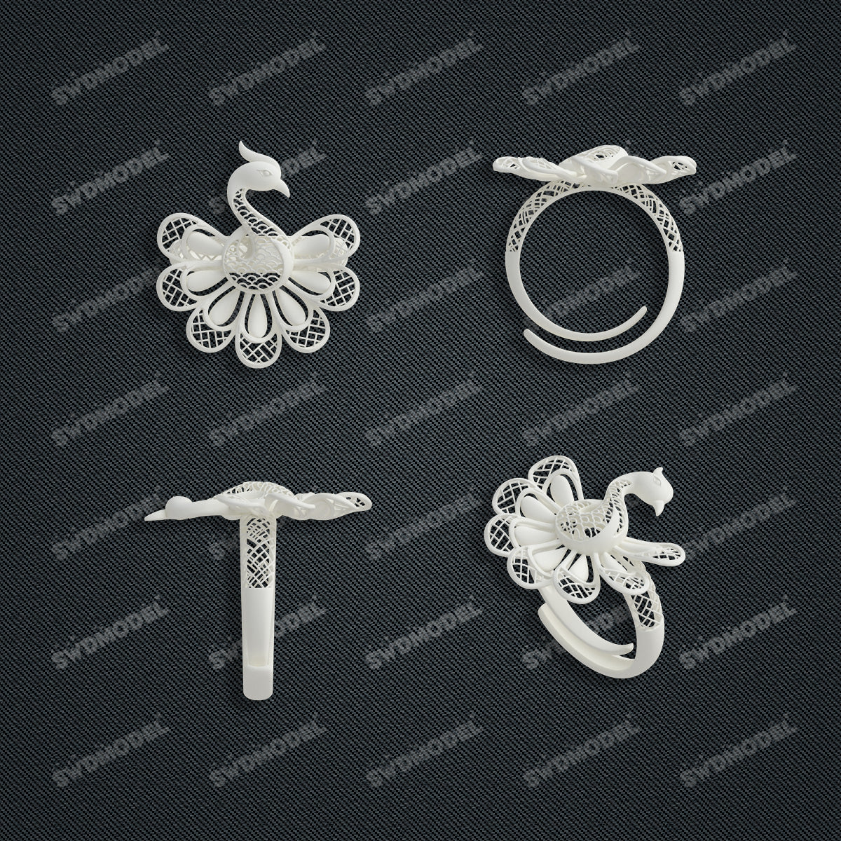 Jewelry set Filigree Ring White Wax Casting Resin 3D Printing Service  CS62T-017ch-R