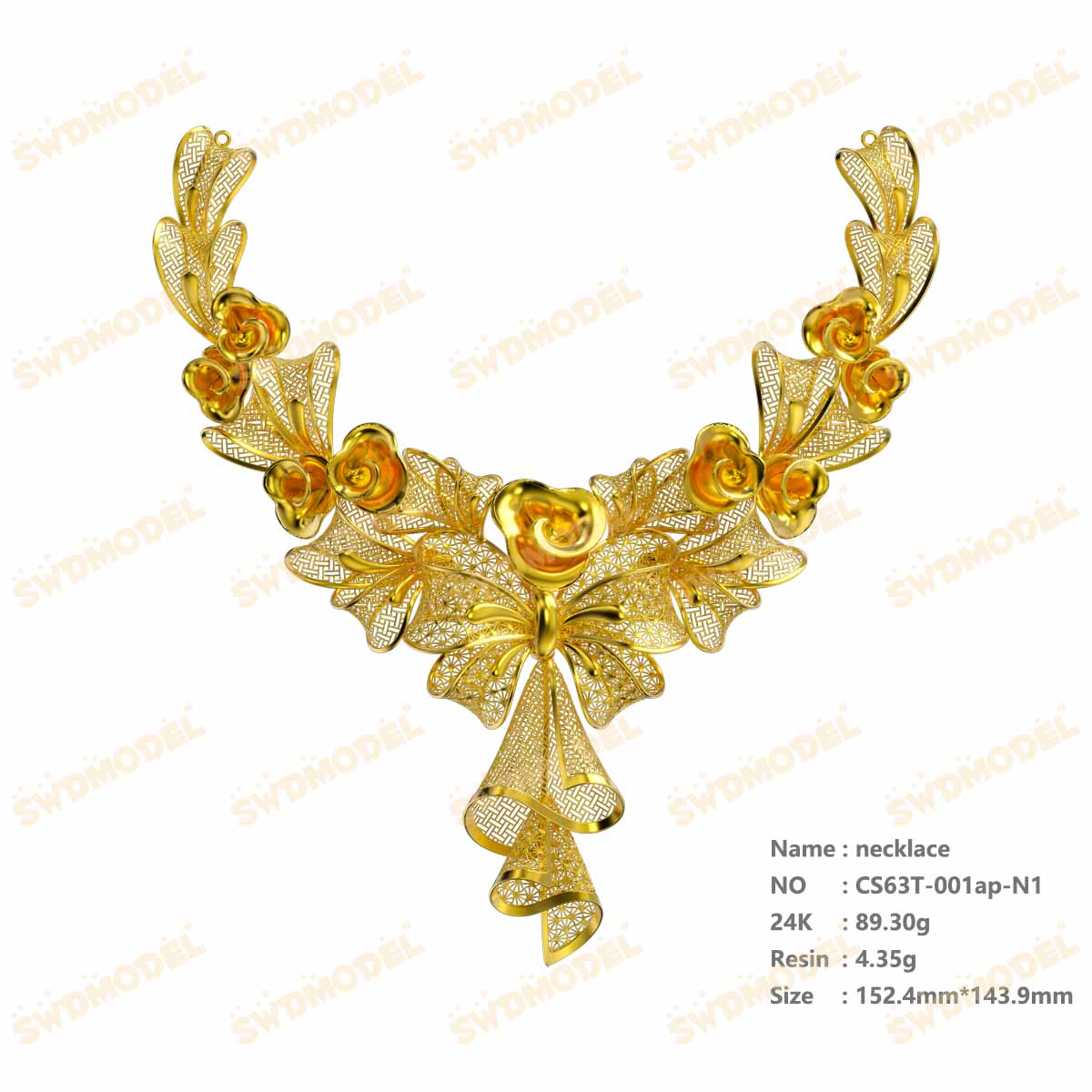 Jewelry set Filigree Necklace White Wax Casting Resin 3D Printing Service  CS61T-014ch-N1