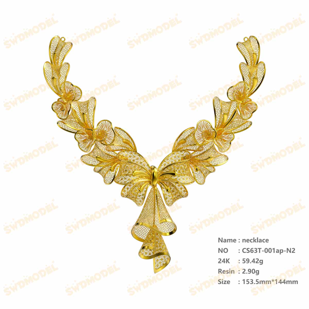 Jewelry set Filigree Necklace White Wax Casting Resin 3D Printing Service  CS61T-001ap-N2