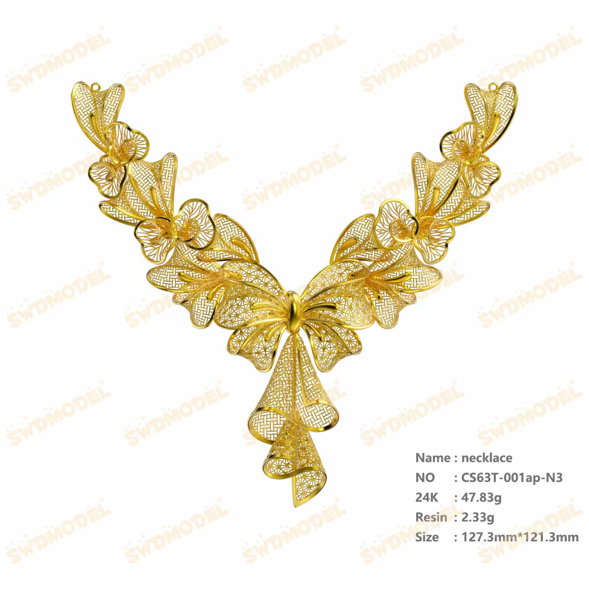 Jewelry set Filigree Necklace White Wax Casting Resin 3D Printing Service  CS61T-001ap-N3