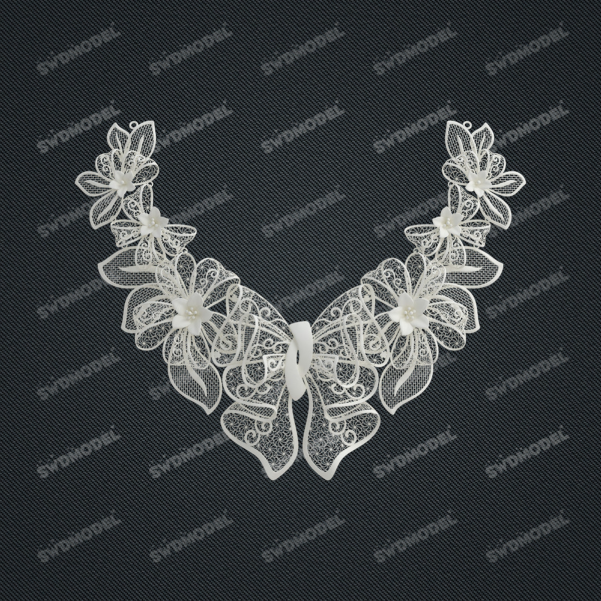Jewelry set Filigree Necklace White Wax Casting Resin 3D Printing Service  CS63T-003ap-N1