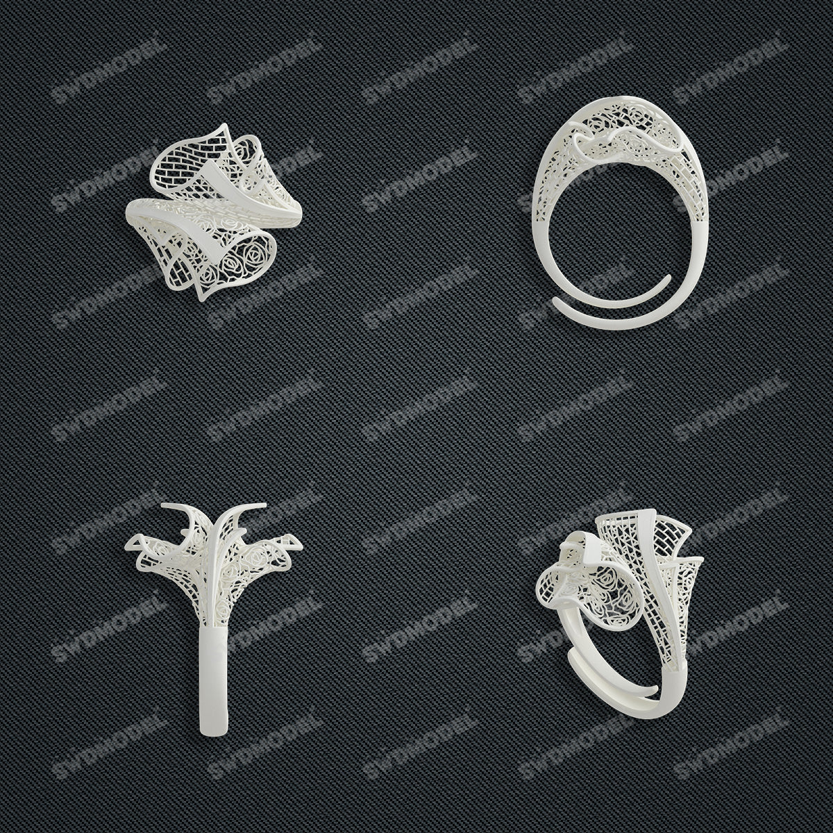 Jewelry set Filigree Ring White Wax Casting Resin 3D Printing Service  CS63T-004ap-R
