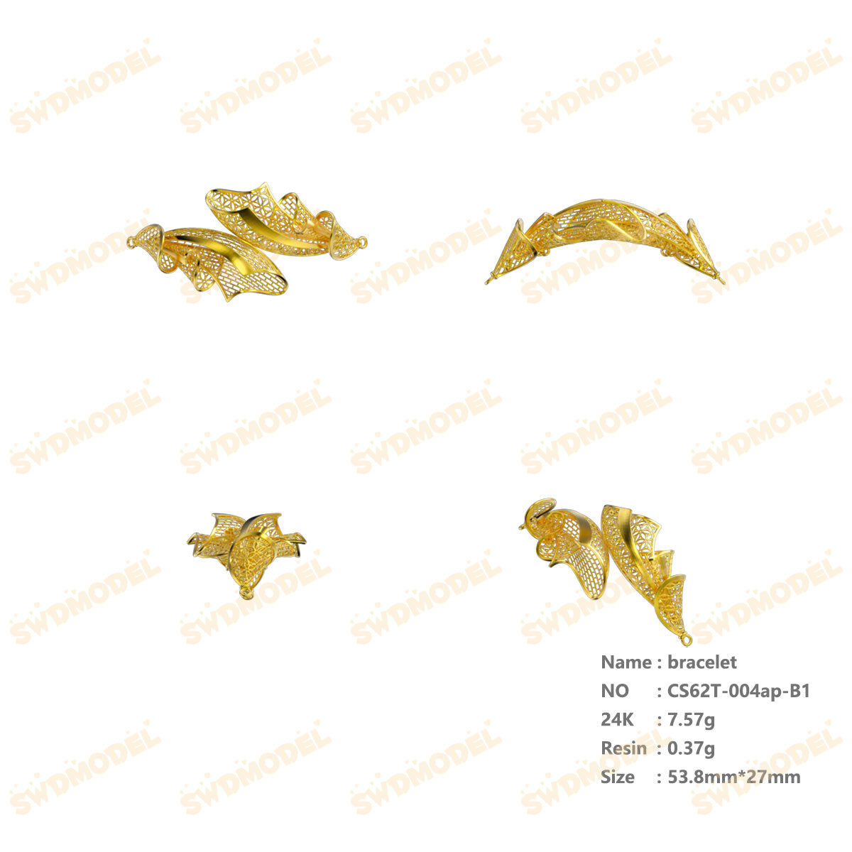 Jewelry set Filigree Bracelet White Wax Casting Resin 3D Printing Service CS63T-004ap-B1