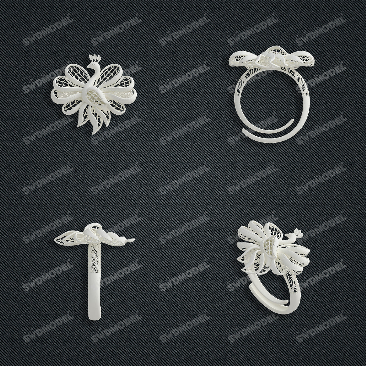 Jewelry set Filigree Ring White Wax Casting Resin 3D Printing Service  CS63T-005ap-R