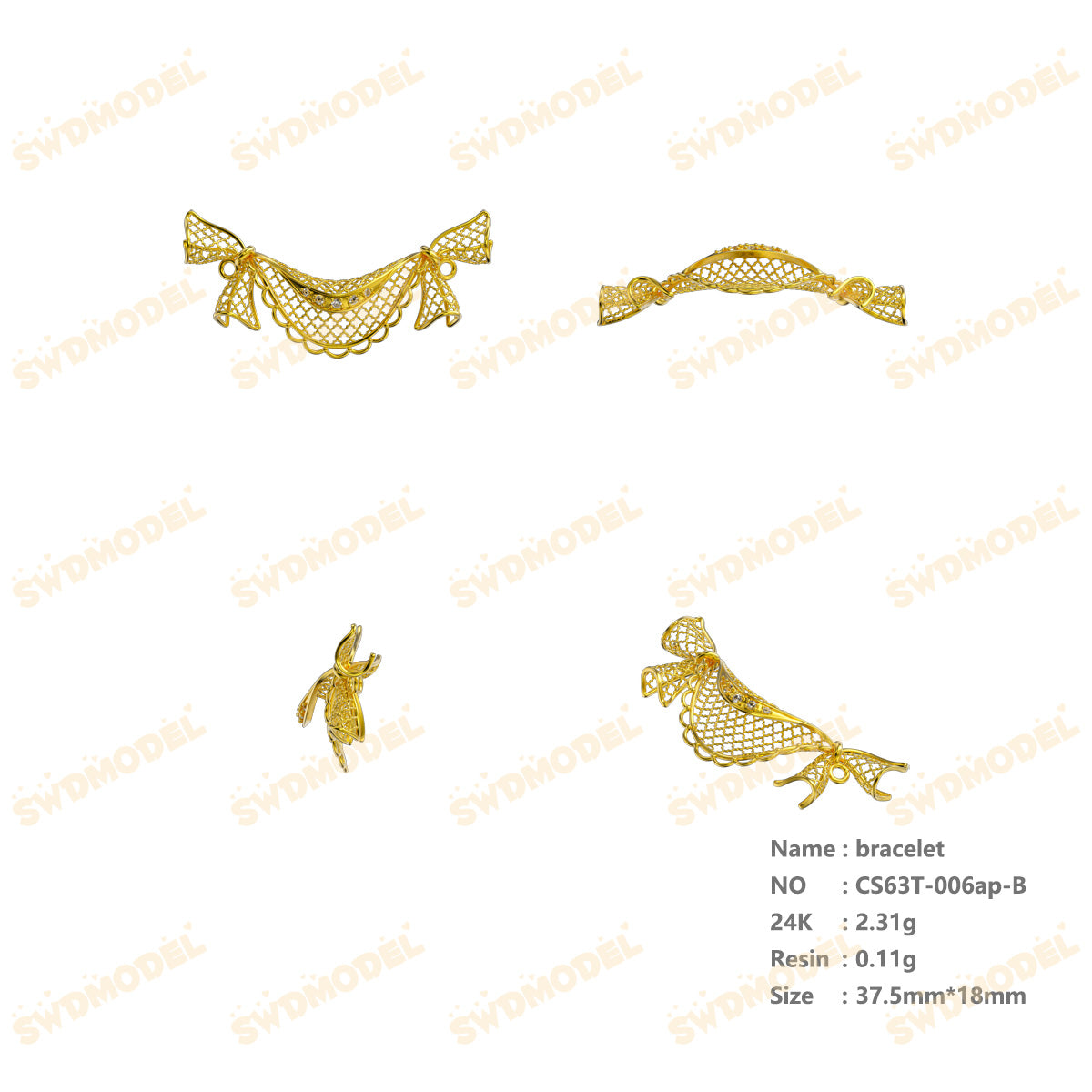 Jewelry set Filigree Bracelet White Wax Casting Resin 3D Printing Service CS63T-006ap-B