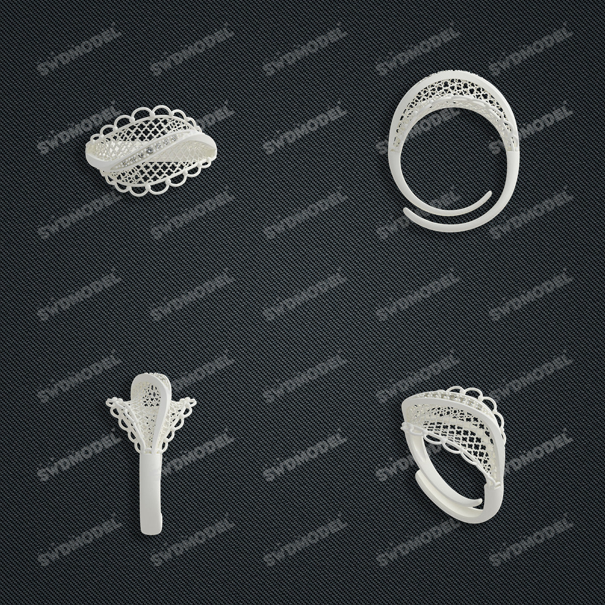 Jewelry set Filigree Ring White Wax Casting Resin 3D Printing Service  CS63T-006ap-R