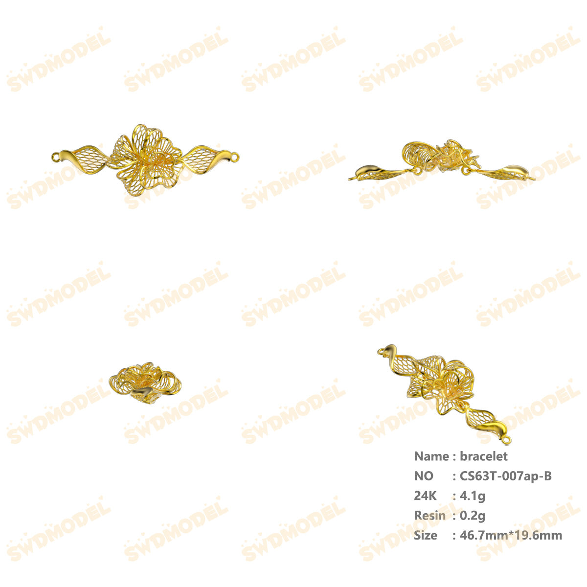 Jewelry set Filigree Bracelet White Wax Casting Resin 3D Printing Service CS63T-007ap-B