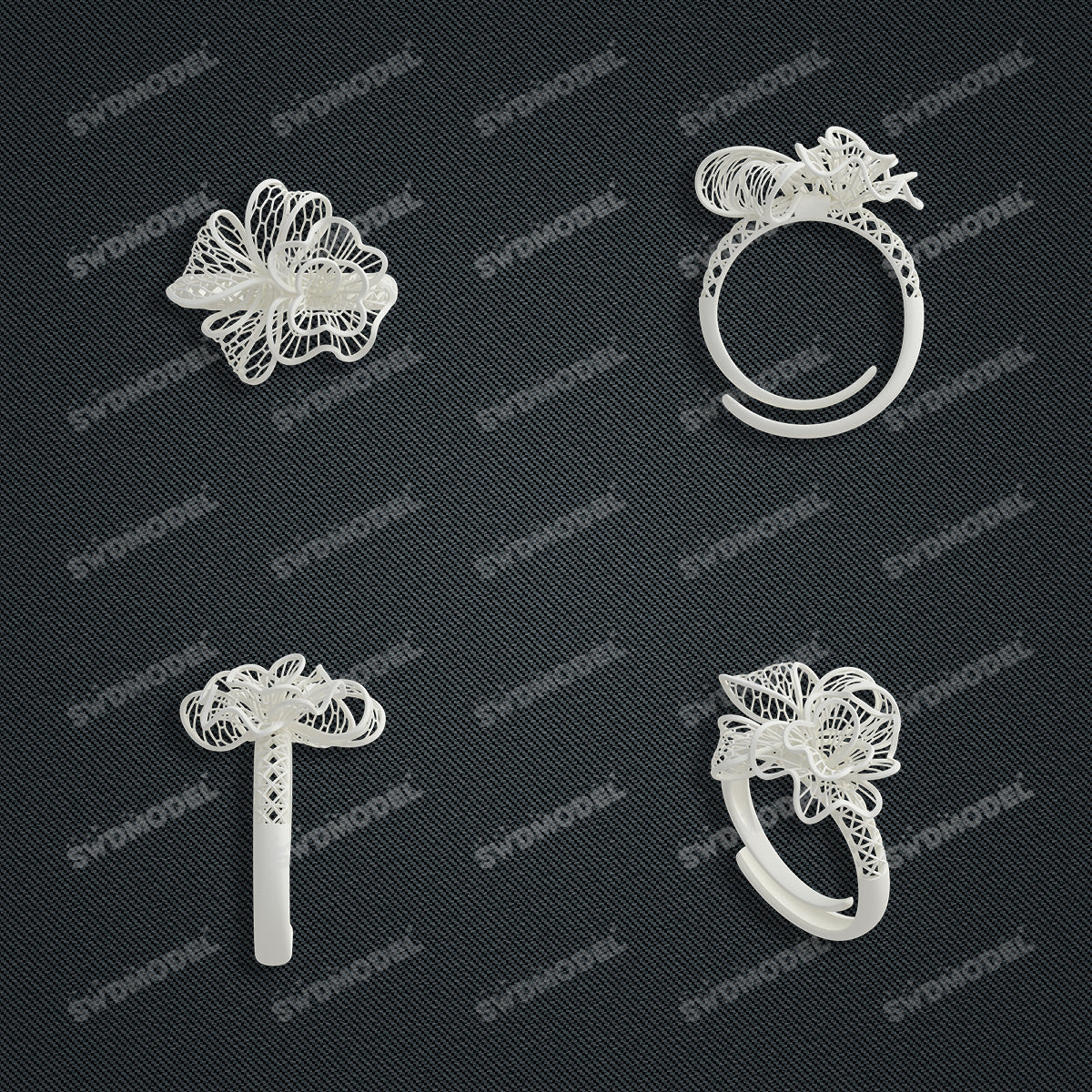 Jewelry set Filigree Ring White Wax Casting Resin 3D Printing Service  CS63T-007ap-R