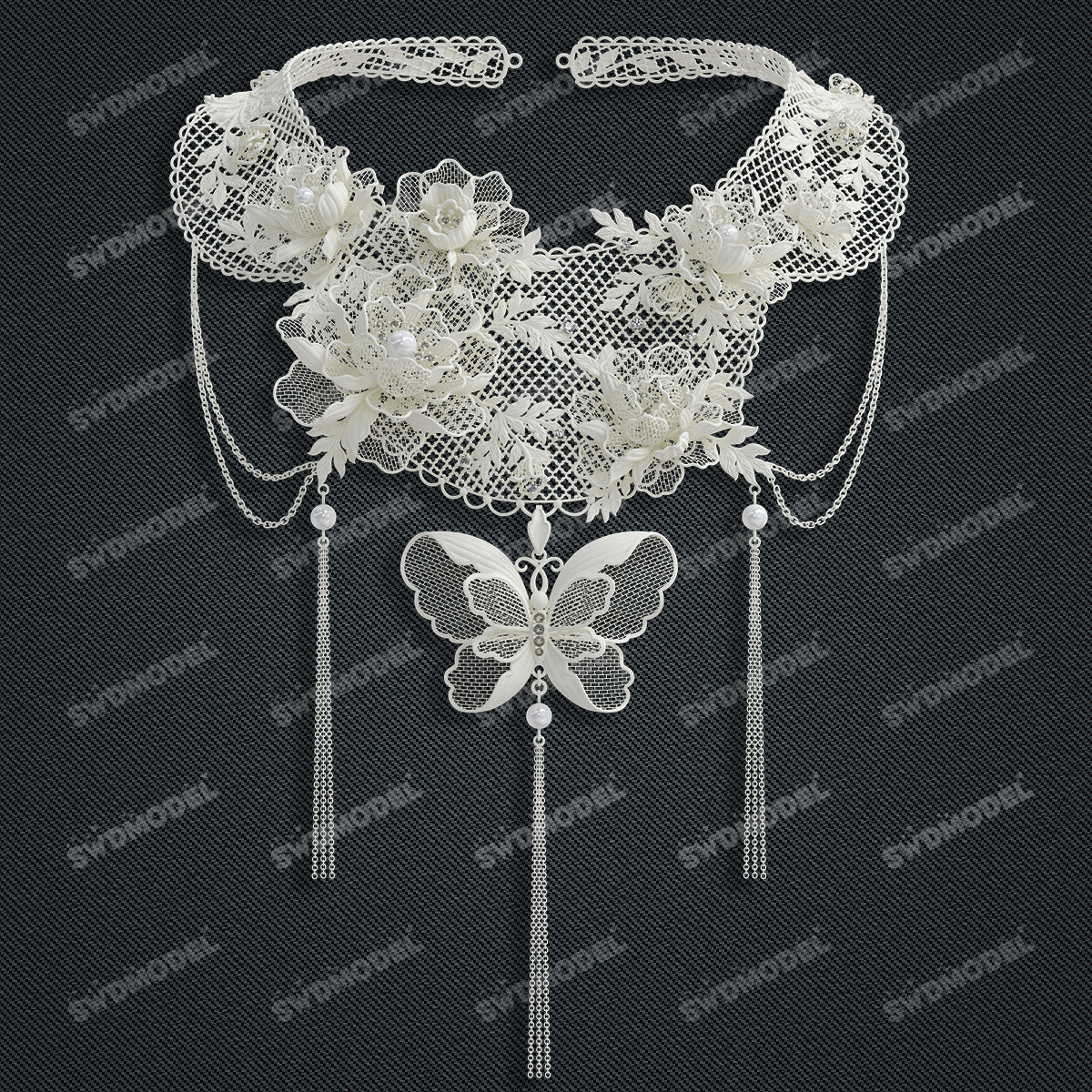 Jewelry set Filigree Necklace White Wax Casting Resin 3D Printing Service  CS63T-016ap-N