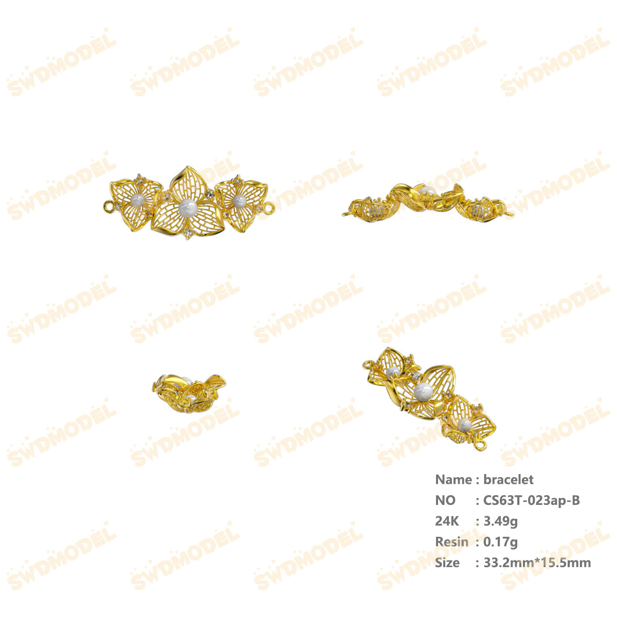Jewelry set Filigree Bracelet White Wax Casting Resin 3D Printing Service   CS63T-023ap-B