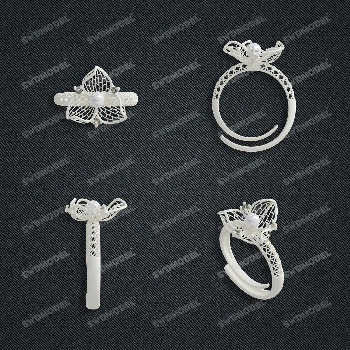 Jewelry set Filigree Ring White Wax Casting Resin 3D Printing Service  CS63T-023ap-R