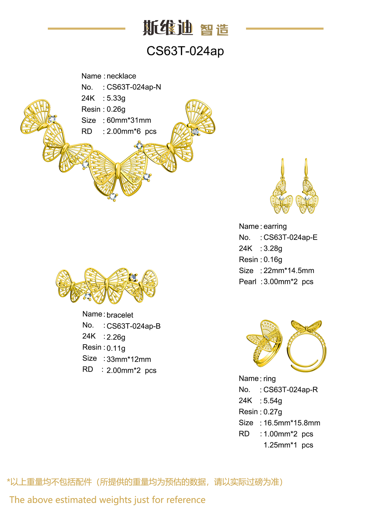 Jewelry set  Filigree Set   White Wax Casting Resin 3D Printing Service  CS63T-024ap