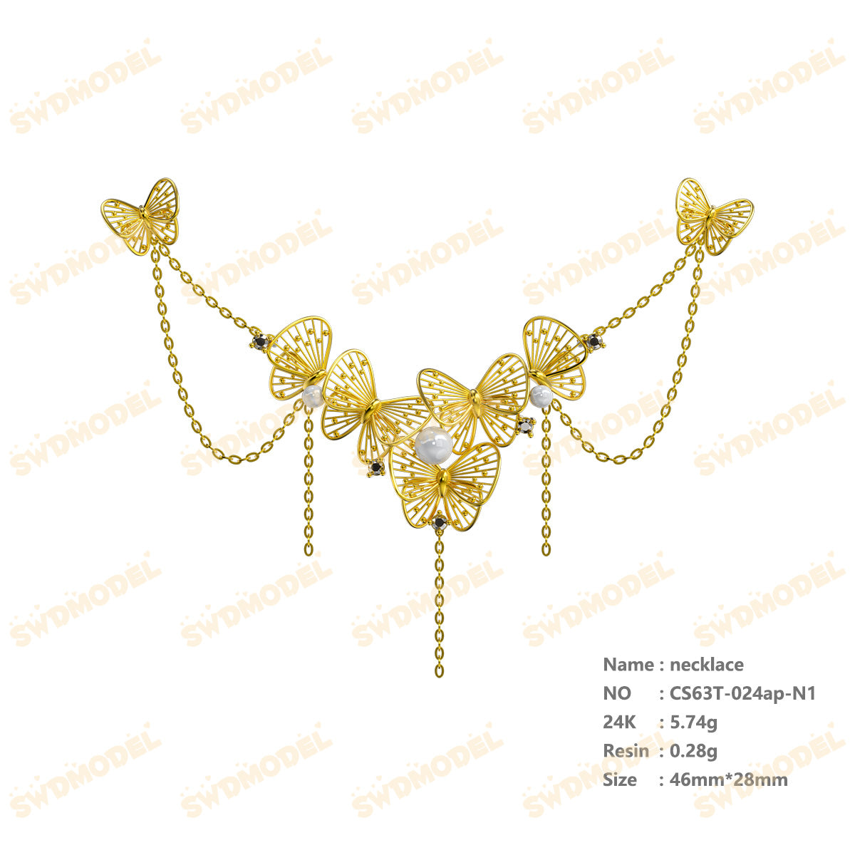Jewelry set Filigree Necklace White Wax Casting Resin 3D Printing Service  CS63T-024ap-N1