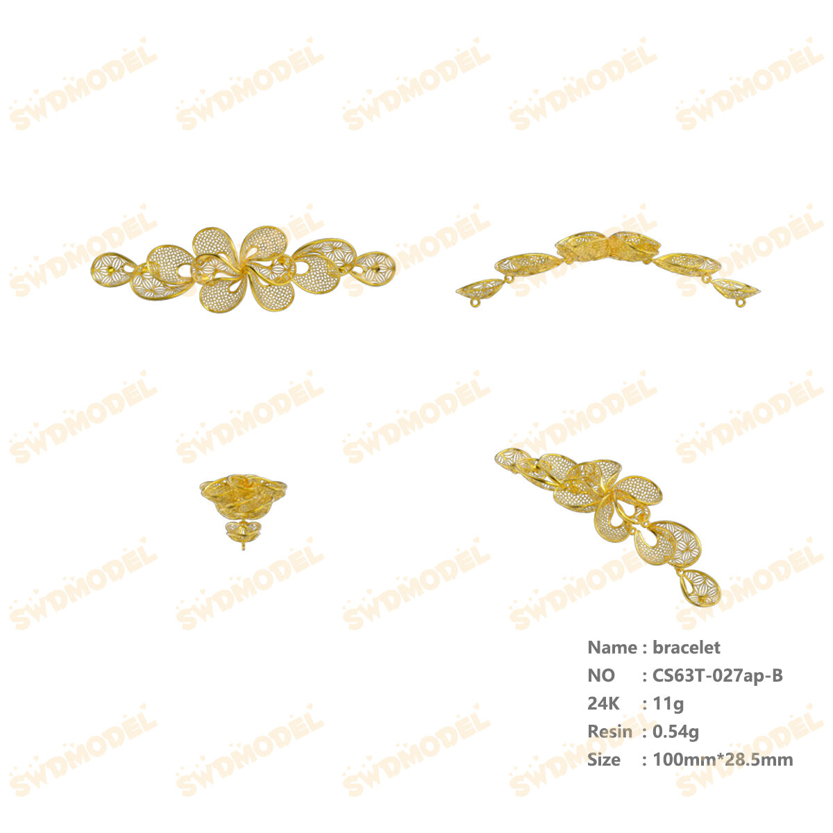 Jewelry set Filigree Bracelet White Wax Casting Resin 3D Printing Service   CS63T-027ap-B