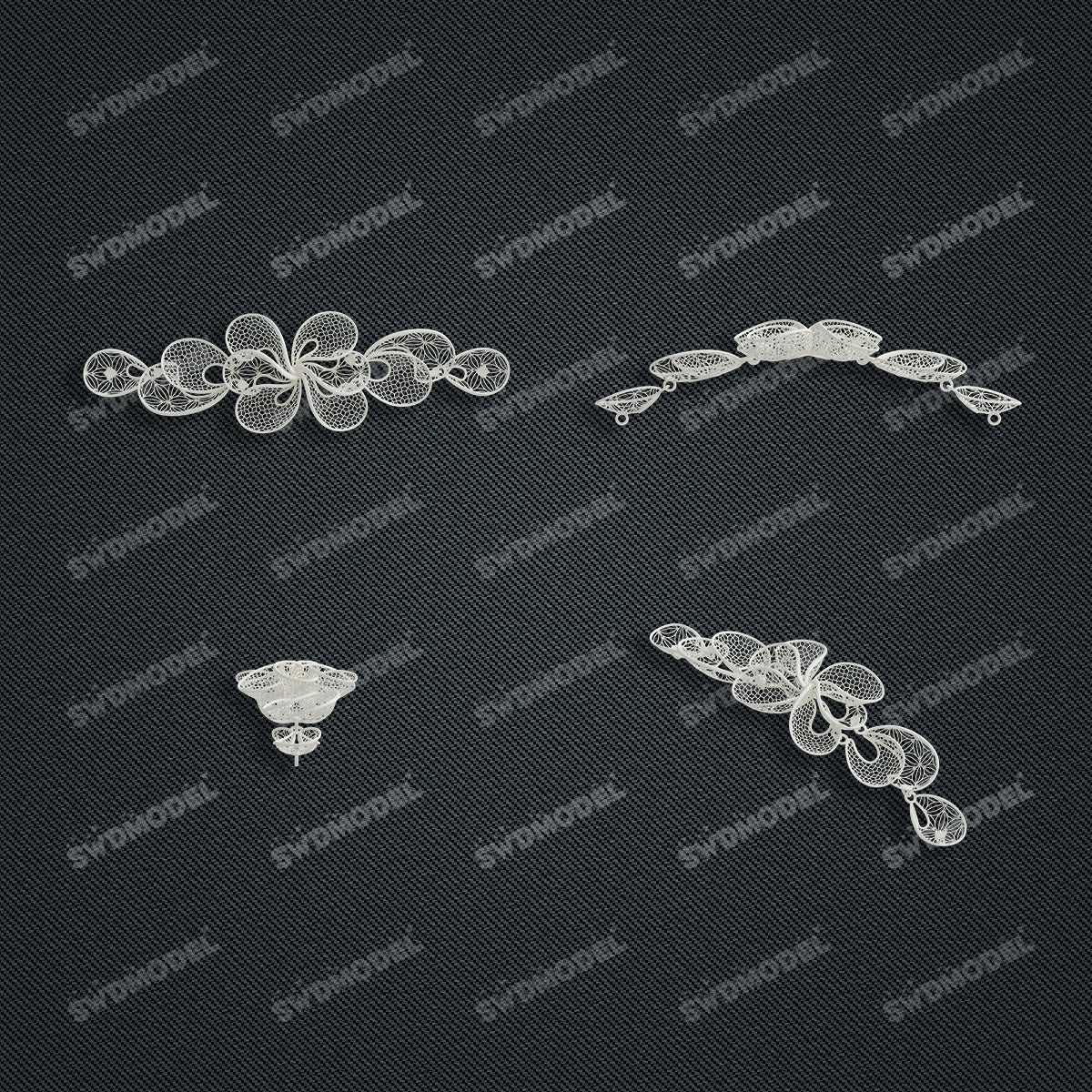 Jewelry set Filigree Bracelet White Wax Casting Resin 3D Printing Service   CS63T-027ap-B