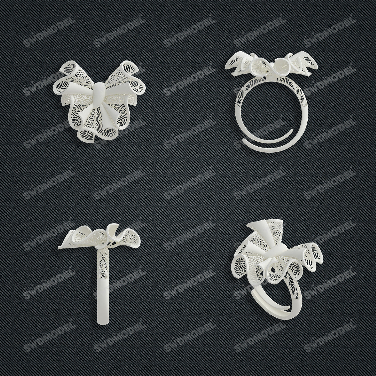Jewelry set Filigree Ring White Wax Casting Resin 3D Printing Service  CS63T-028ap-R