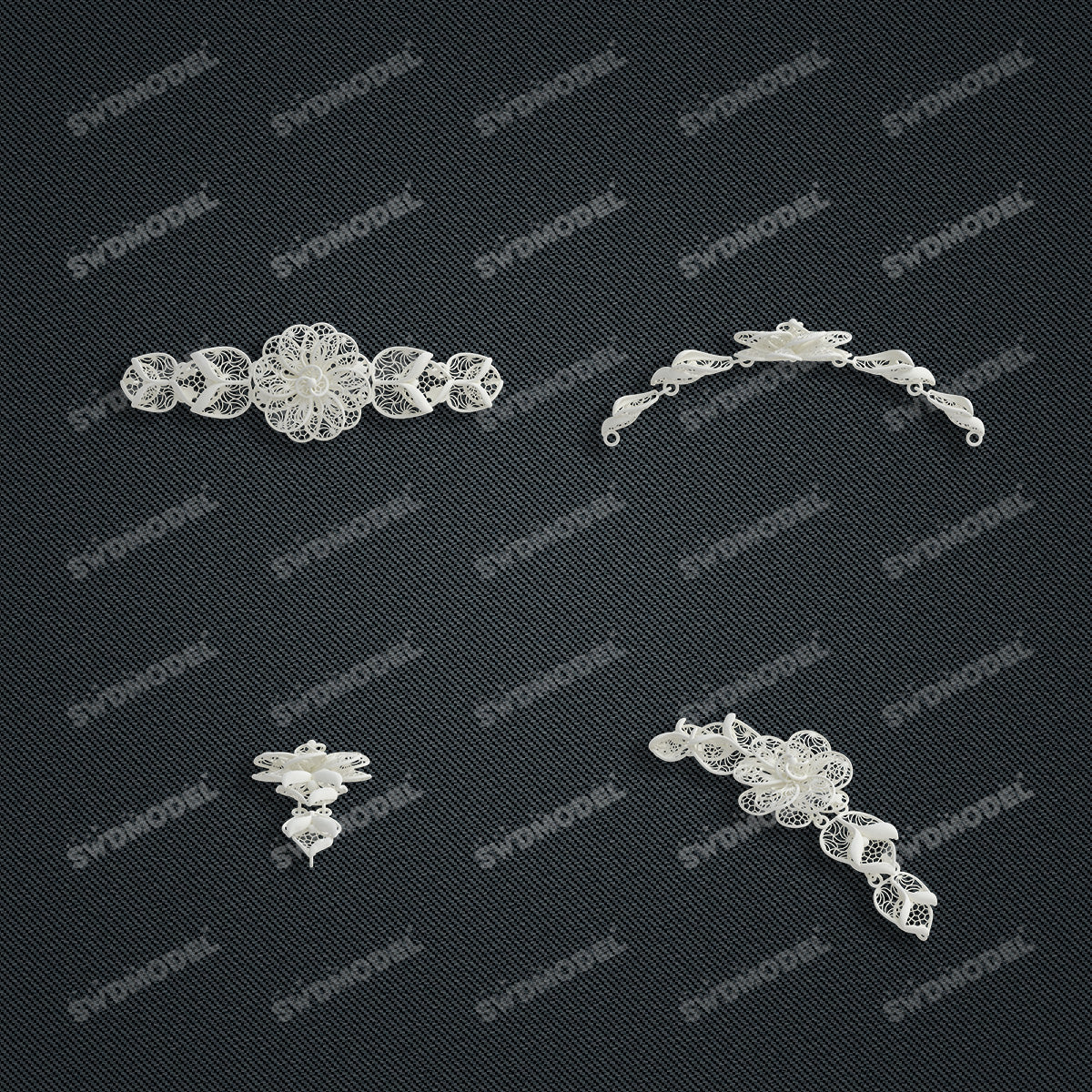 Jewelry set Filigree Earrings White Wax Casting Resin 3D Printing Service  CS63T-032ap-E