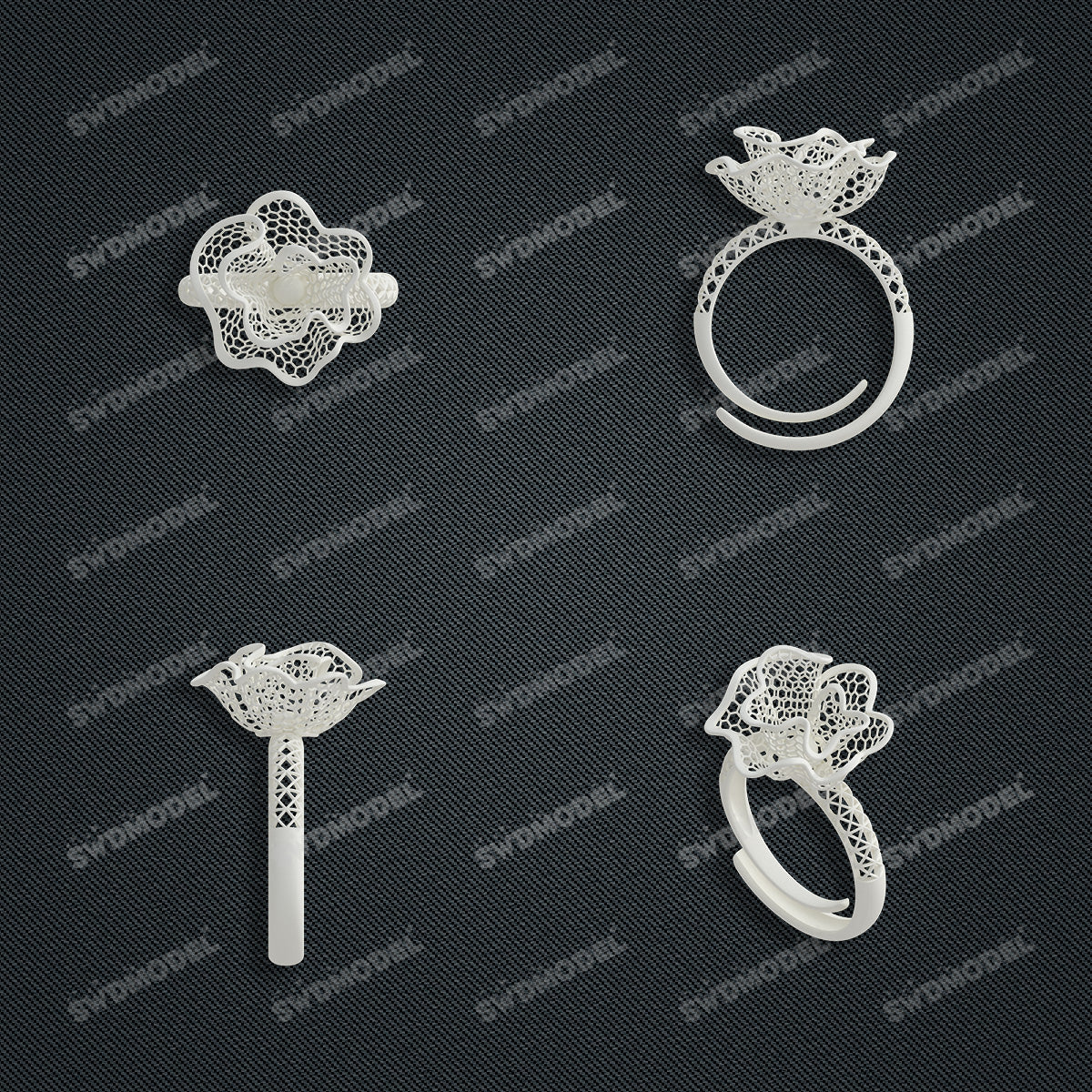 Jewelry set Filigree Ring White Wax Casting Resin 3D Printing Service  CS63T-033ap-R