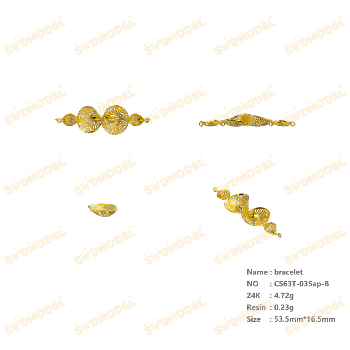 Jewelry set Filigree Bracelet White Wax Casting Resin 3D Printing Service   CS63T-035ap-B