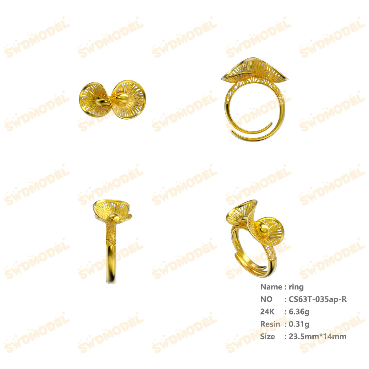 Jewelry set  Filigree Set   White Wax Casting Resin 3D Printing Service  CS63T-035ap
