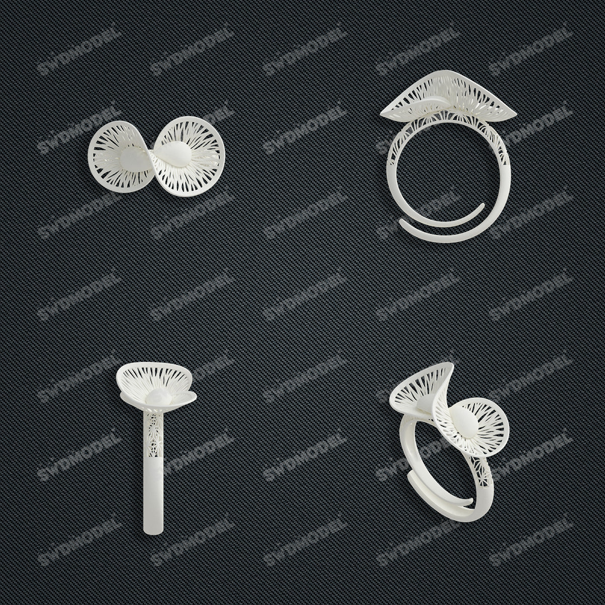 Jewelry set Filigree Ring White Wax Casting Resin 3D Printing Service  CS63T-035ap-R