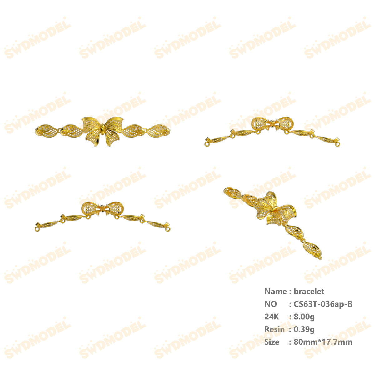 Jewelry set Filigree Bracelet White Wax Casting Resin 3D Printing Service   CS63T-036ap-B