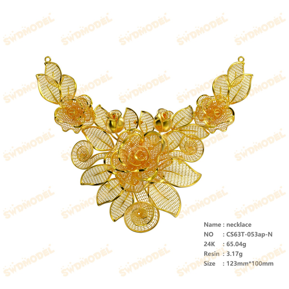 Jewelry set Filigree Necklace White Wax Casting Resin 3D Printing Service  CS63T-040ap-N
