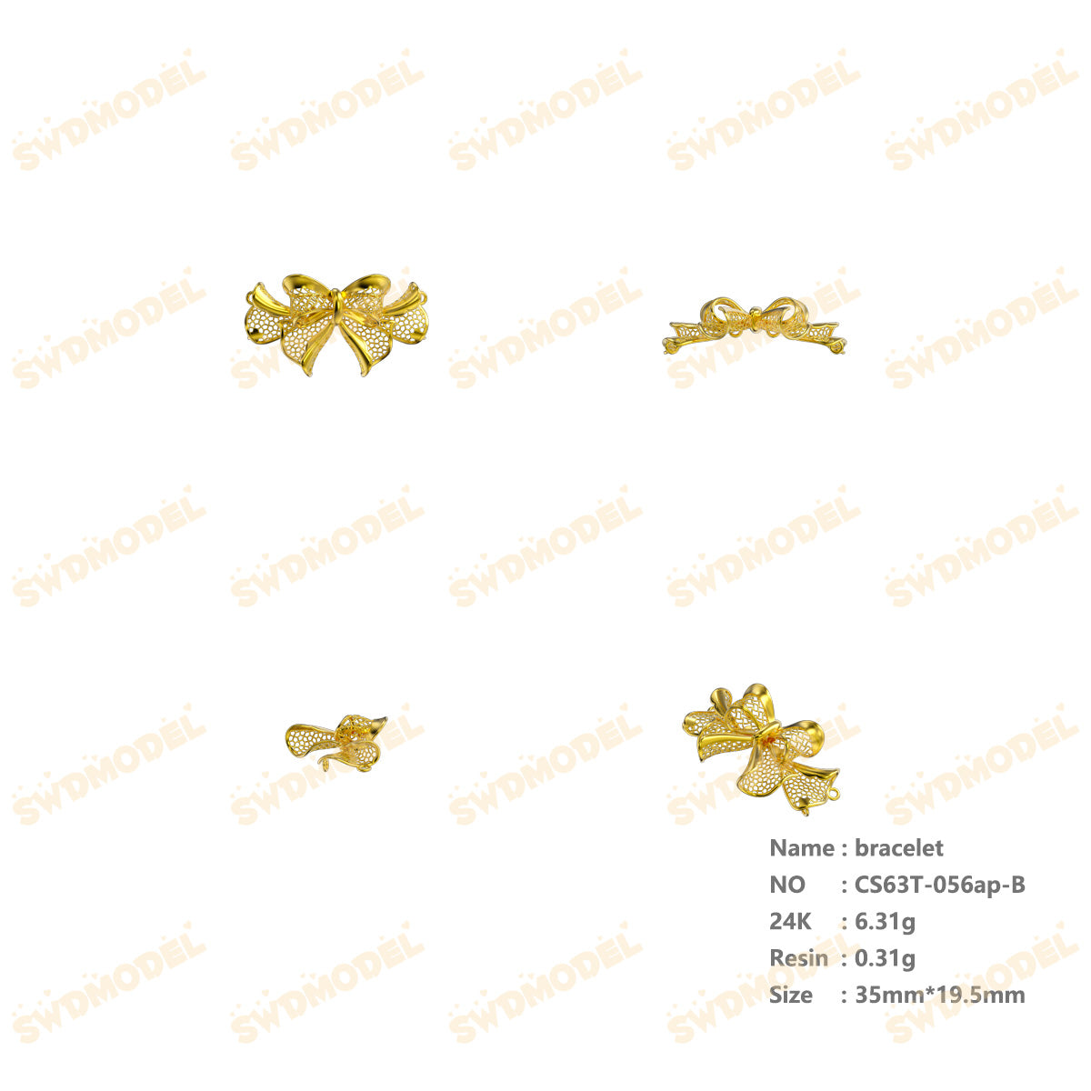 Jewelry set Filigree Bracelet White Wax Casting Resin 3D Printing Service   CS63T-056ap-B