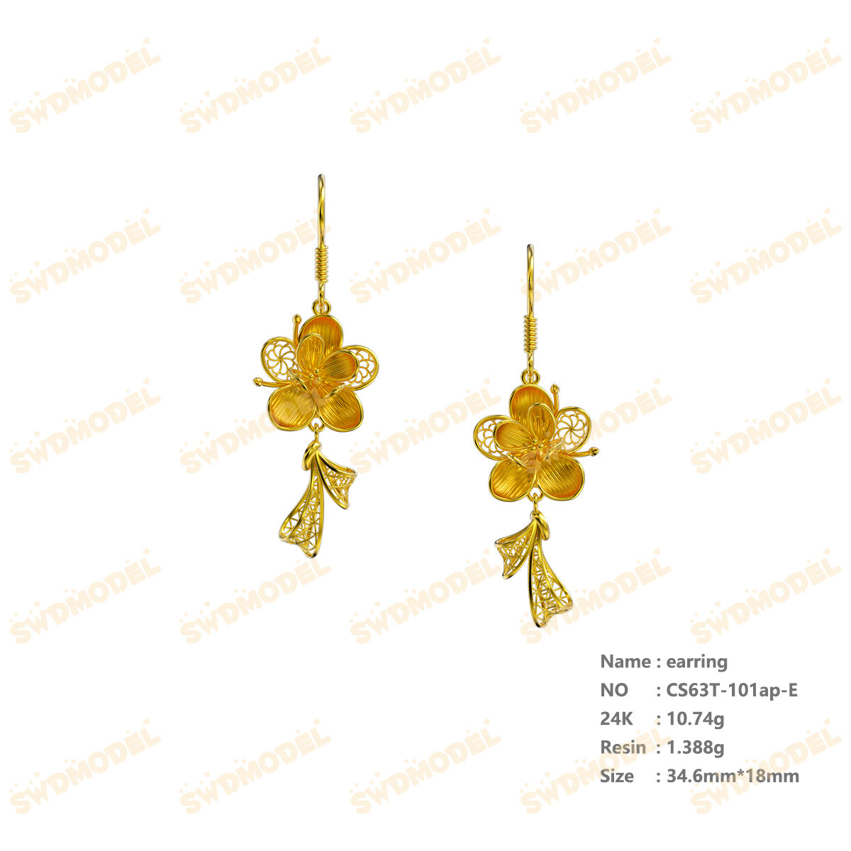 Jewelry set Filigree Earrings White Wax Casting Resin 3D Printing Service  CS63T-101ap-E