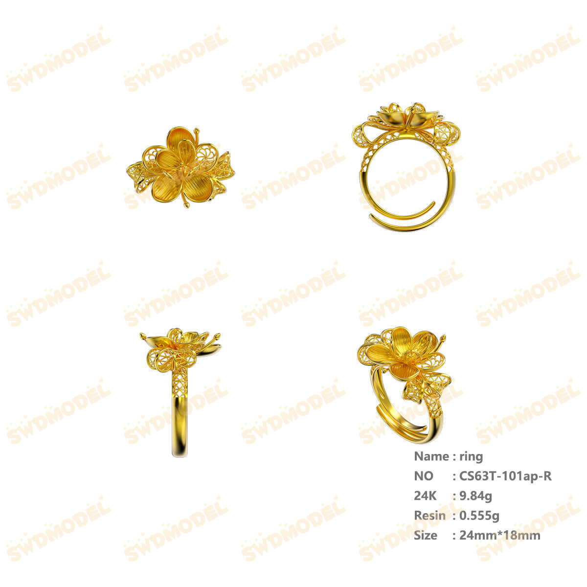 Jewelry set Filigree Ring White Wax Casting Resin 3D Printing Service  CS63T-101ap-R