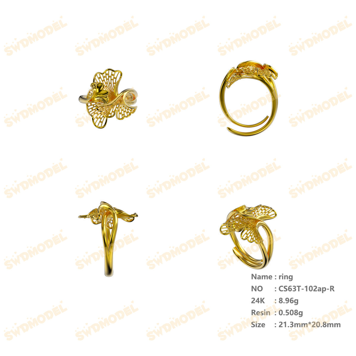 Jewelry set Filigree Ring White Wax Casting Resin 3D Printing Service  CS63T-102ap-R