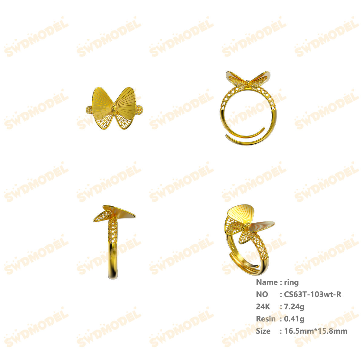 Jewelry set Filigree Ring White Wax Casting Resin 3D Printing Service  CS63T-103ap-R