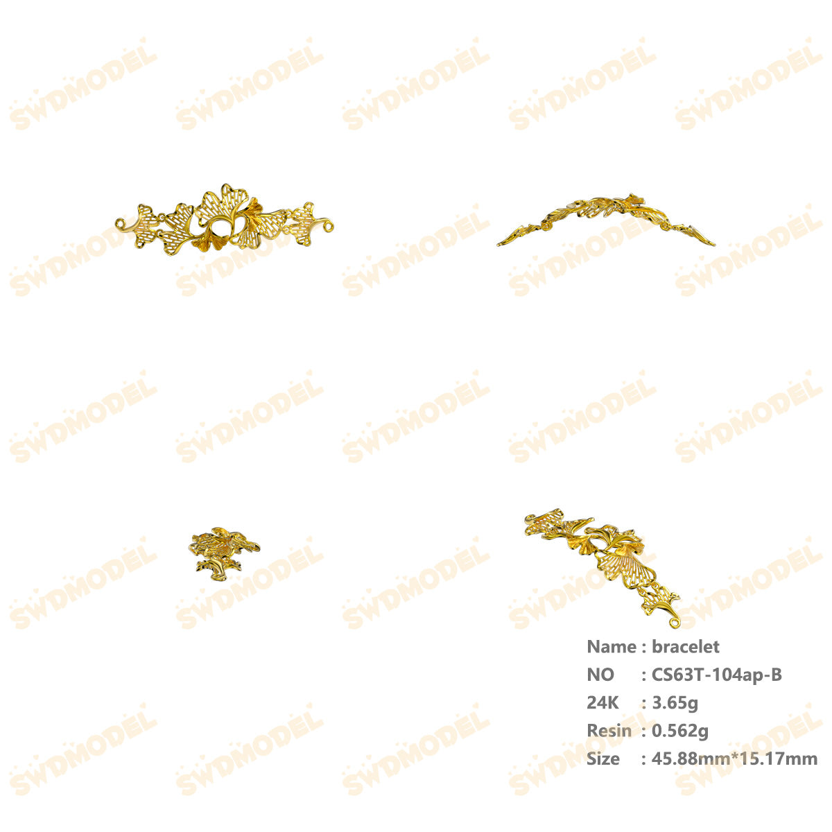 Jewelry set Filigree Bracelet White Wax Casting Resin 3D Printing Service   CS63T-104ap-B