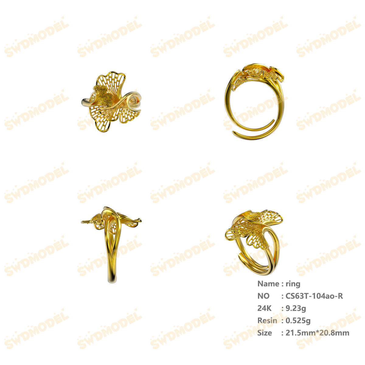 Jewelry set Filigree Ring White Wax Casting Resin 3D Printing Service  CS63T-104ap-R