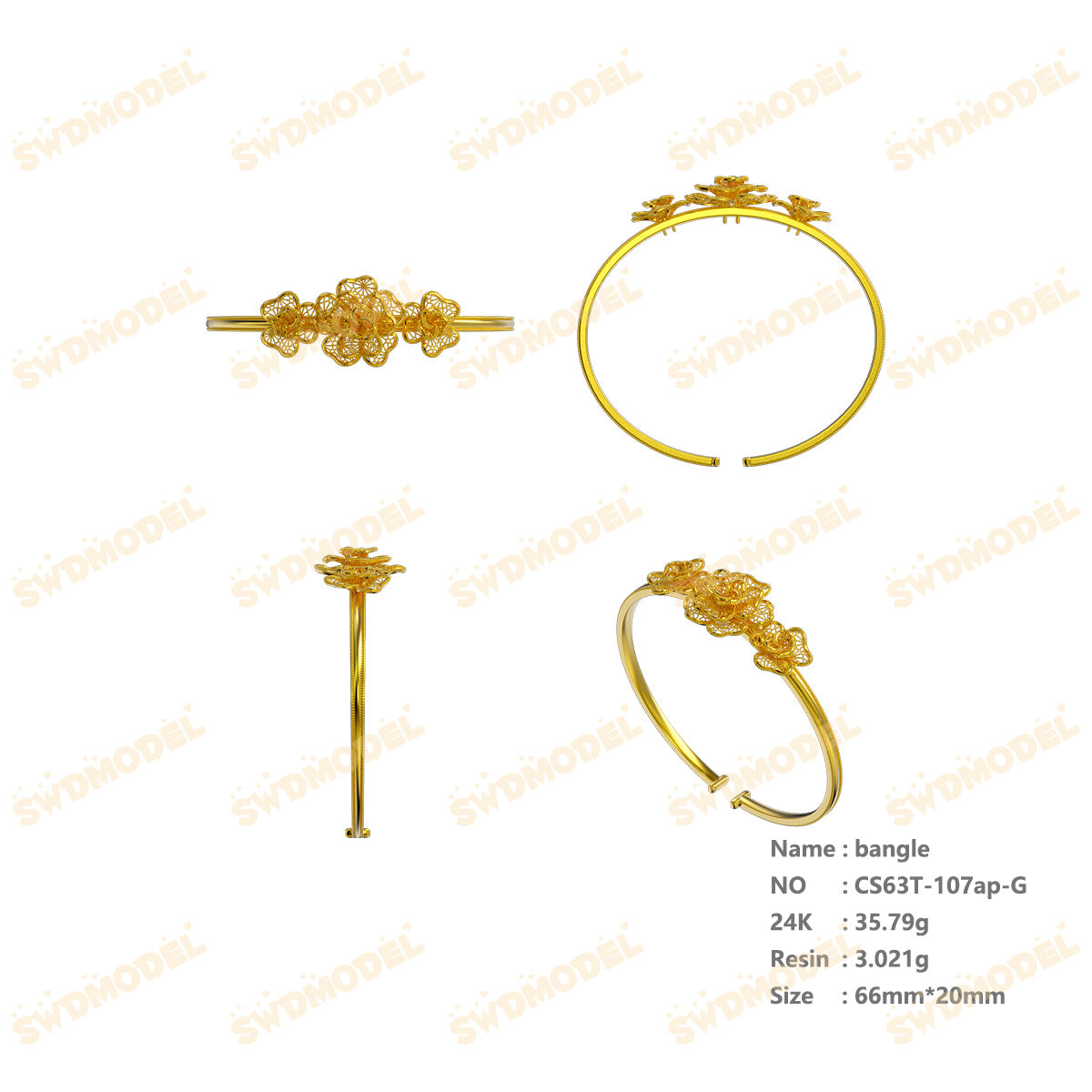 Jewelry set Filigree Bangle White Wax Casting Resin 3D Printing Service CS63T-107ap-G