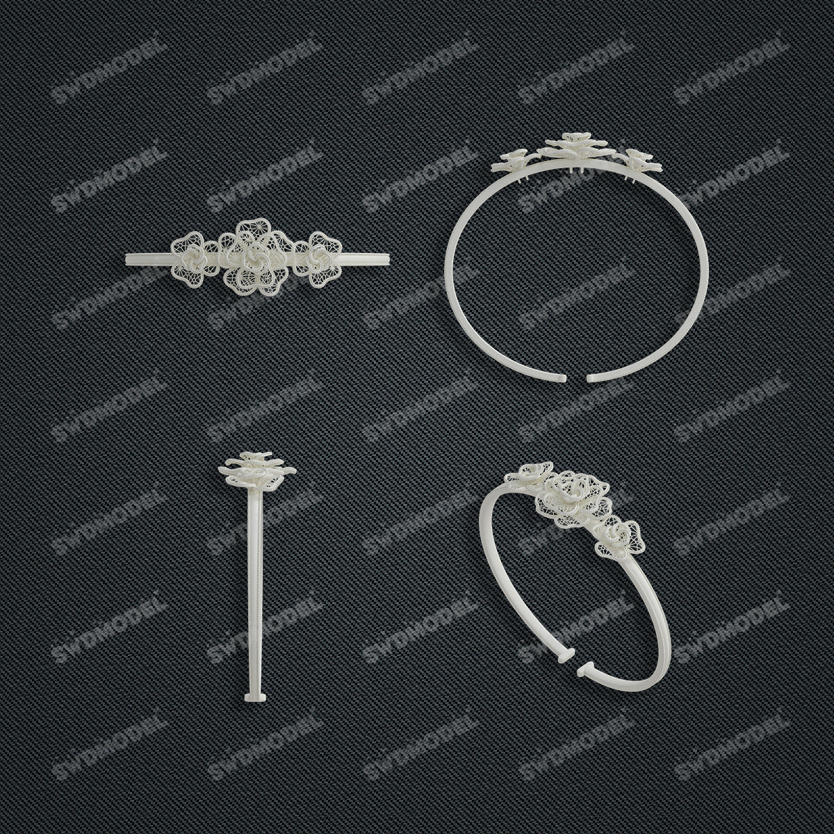 Jewelry set Filigree Bangle White Wax Casting Resin 3D Printing Service CS63T-107ap-G