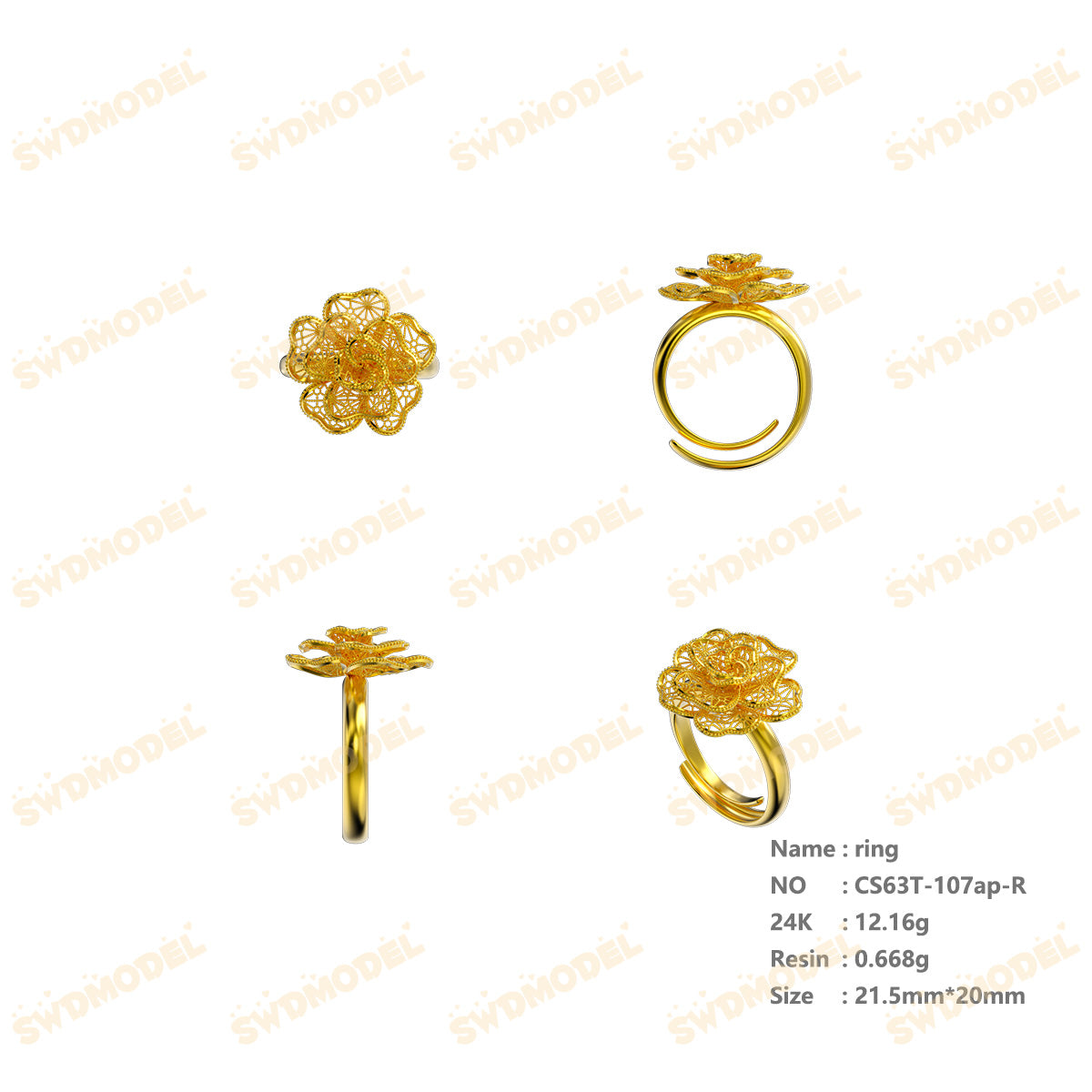 Jewelry set Filigree Ring White Wax Casting Resin 3D Printing Service  CS63T-107ap-R