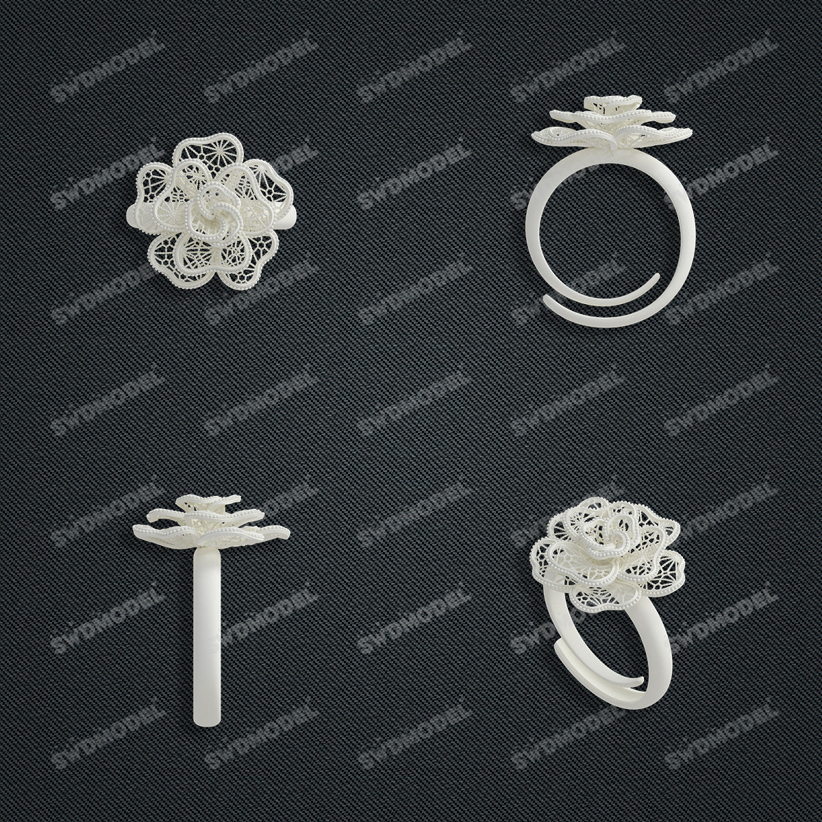 Jewelry set Filigree Ring White Wax Casting Resin 3D Printing Service  CS63T-107ap-R